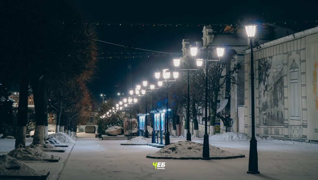 Чебоксары Арбат - красная площадь зимой ночью